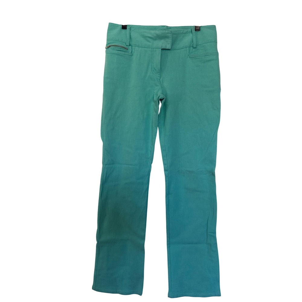 Cache Women Teal Green Straight Leg Pants Size 12 Cotton Blend Mid Rise